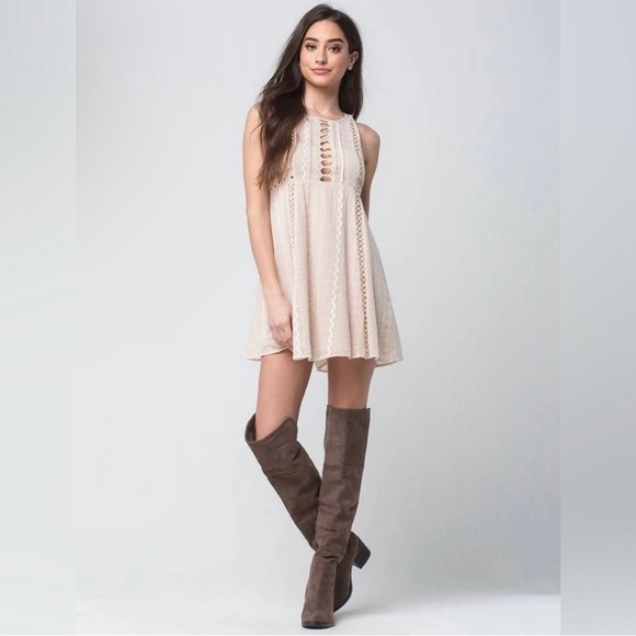 Free People Wherever You Go Mini Dress Ivory Size 4 - Picture 2 of 11